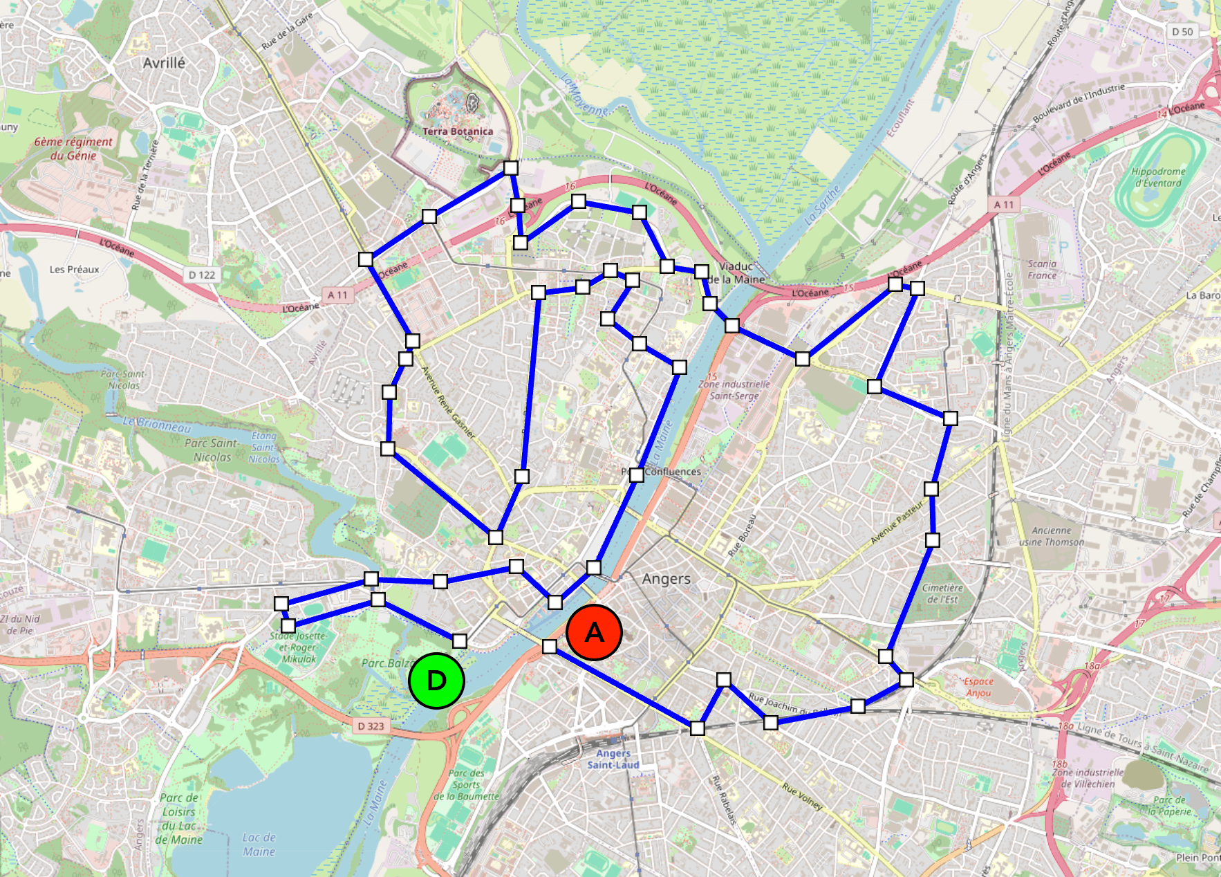 Tracé GPS du parcours du Semi d'Angers